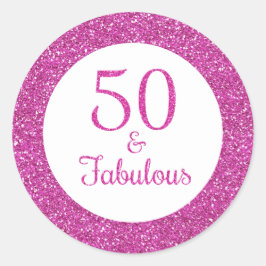 50 & Fabulous Verjaardag Sparkly Roze Glitter Ronde Sticker