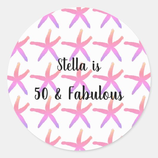 50 & Fabulous Verjaardag Zeester Patronen Roze 202 Ronde Sticker (Voorkant)