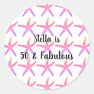 50 & Fabulous Verjaardag Zeester Patronen Roze 202 Ronde Sticker