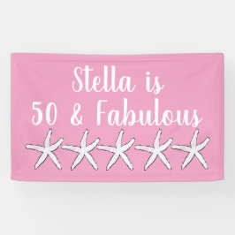 50 & Fabulous Verjaardag Zeester Patroon Roze Wit Spandoek