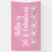 50 & Fabulous Verjaardag Zeester Patroon Roze Wit Spandoek (Verticaal)