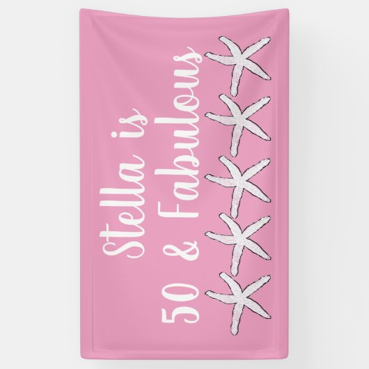 50 & Fabulous Verjaardag Zeester Patroon Roze Wit Spandoek (Verticaal)