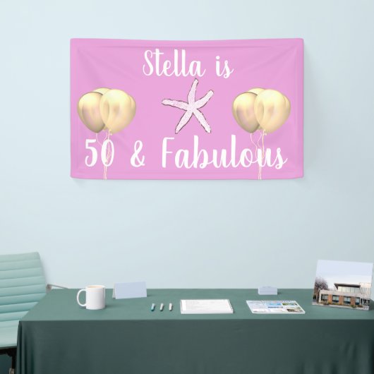 50 & Fabulous Verjaardag Zeester Roze Gouden Ballo Spandoek (Beurs)