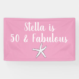 50 & Fabulous Verjaardag Zeester Roze Wit Cool Spandoek