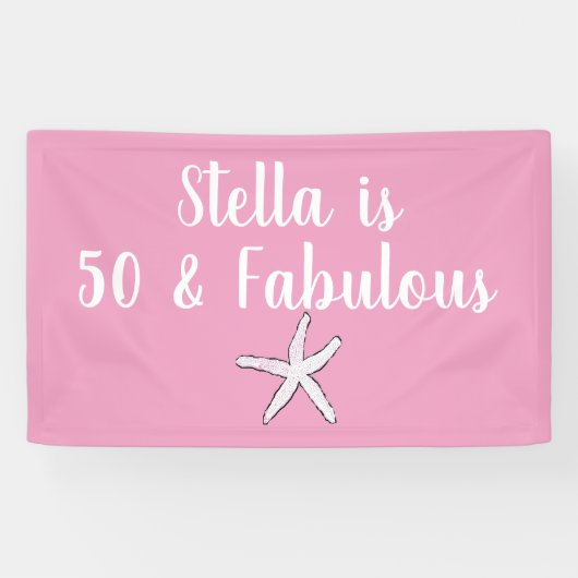 50 & Fabulous Verjaardag Zeester Roze Wit Cool Spandoek (Horizontaal)