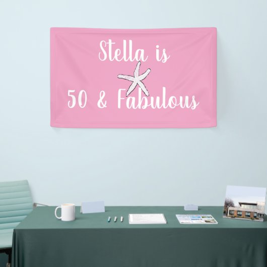50 & Fabulous Verjaardag Zeester Roze Wit Schattig Spandoek (Beurs)