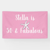 50 & Fabulous Verjaardag Zeester Roze Wit Schattig Spandoek (Horizontaal)