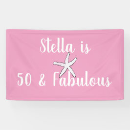 50 & Fabulous Verjaardag Zeester Roze Wit Schattig Spandoek