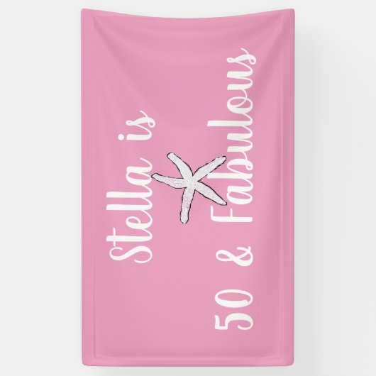50 & Fabulous Verjaardag Zeester Roze Wit Schattig Spandoek (Verticaal)