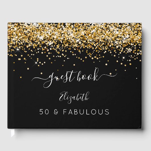 50 Fabulous verjaardag zwart goud confetti naam Gastenboek (Voorkant)