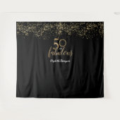 50 & Fabulous Verjaardag zwart goud Gepersonalisee Wandkleed (Voorkant (horizontaal))