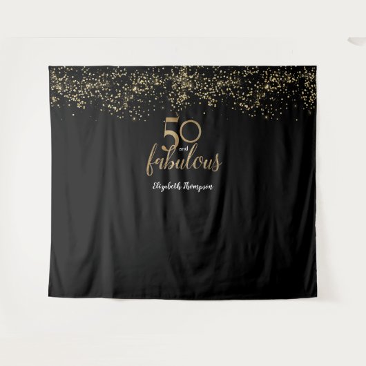 50 & Fabulous Verjaardag zwart goud Persoonlijk Wandkleed (Voorkant (horizontaal))