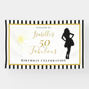 50 & Fabulous Verjaardagsbanner Zwart & Goud Spandoek
