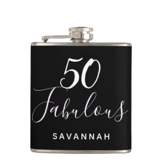 50 Fabulous verjaardagscatroon zwart, wit letterty Heupfles