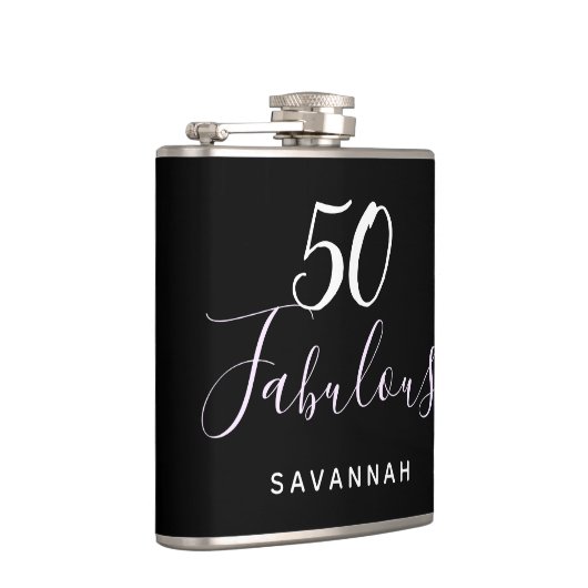 50 Fabulous verjaardagscatroon zwart, wit letterty Heupfles (Rechts)