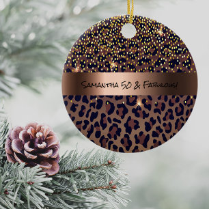 50 & Fabulous Verjaardagsfeest luipaardpatroon gla Keramisch Ornament
