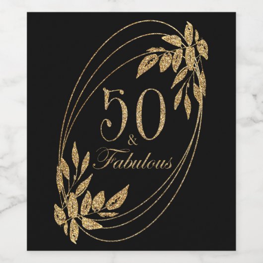 50 & Fabulous Verjaardagsviering Goud Zwart Wijn Etiket (Enkel label)