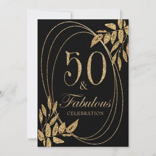 50 & Fabulous Verjaardagsviering Gouden Glitter Kaart (Voorkant)