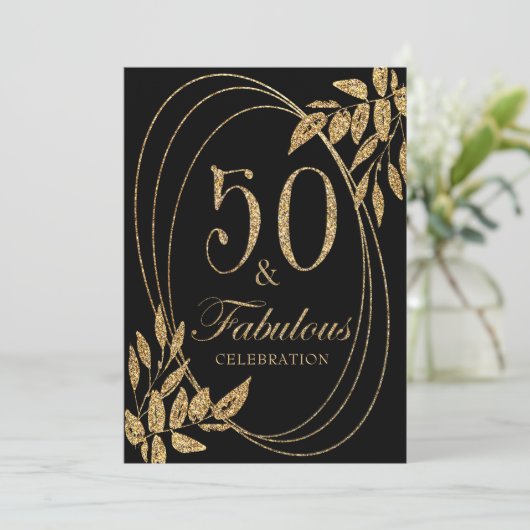 50 & Fabulous Verjaardagsviering Gouden Glitter Kaart (Staand voorkant)