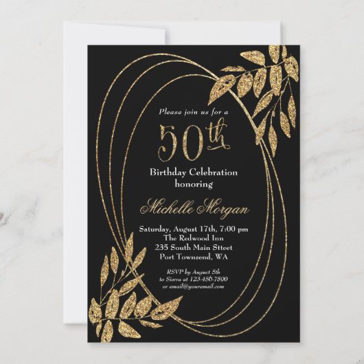 50 & Fabulous Verjaardagsviering Gouden Glitter Kaart (Achterkant)