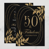 50 & Fabulous Verjaardagsviering Gouden Glitter Kaart (Voorkant / Achterkant)