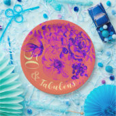 50 & Fabulous Vibrant Retro Floral Papieren Bordje (Feest)