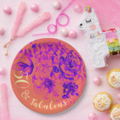 50 & Fabulous Vibrant Retro Floral Papieren Bordje (Feest)