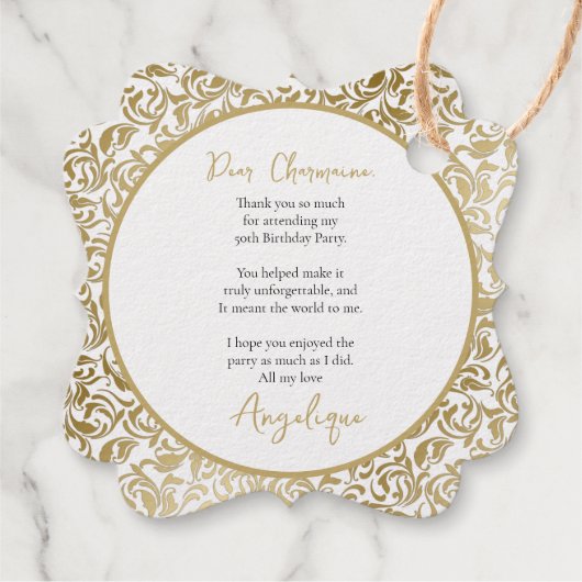 50 & Fabulous Vijftigste Verjaardag Gouden Swirl b Bedankjes Labels (Achterkant)