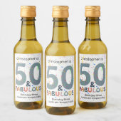50 & Fabulous voeg de naam Cute Blue Confetti Birt Wijn Etiket (Flessen)