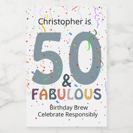 50 & Fabulous voeg de naam Cute Blue Confetti Birt Wijn Etiket (Enkel label)