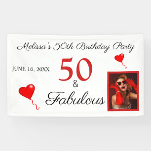 50 & Fabulous Voeg Fotonaam & Datum 50e Verjaardag Spandoek