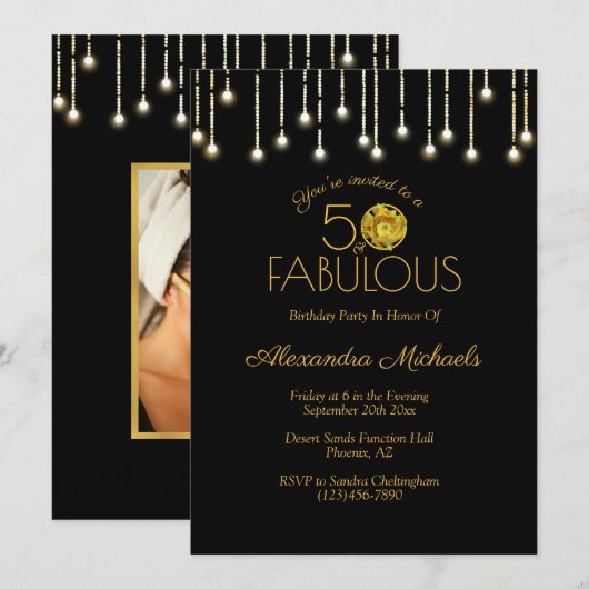 50 & Fabulous White lampjes op zwarte gele cactus Kaart (Voorkant / Achterkant)