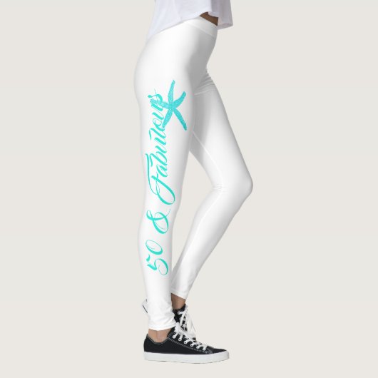 50 & Fabulous Wit Blauwgroen Blauw Aqua Starfish C Leggings (Rechts)