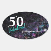 50 Fabulous Years, kleurrijke glitter achtergrond Ovale Sticker (Voorkant)
