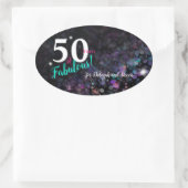 50 Fabulous Years, kleurrijke glitter achtergrond Ovale Sticker (Tas)