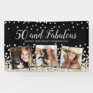 50 Fabulous Zilveren Fotocollage 50e Verjaardag Spandoek