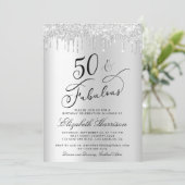 50 Fabulous Zilveren Glitter Verjaardagsfeestje Kaart (Staand voorkant)