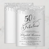 50 Fabulous Zilveren Glitter Verjaardagsfeestje Kaart (Voorkant / Achterkant)