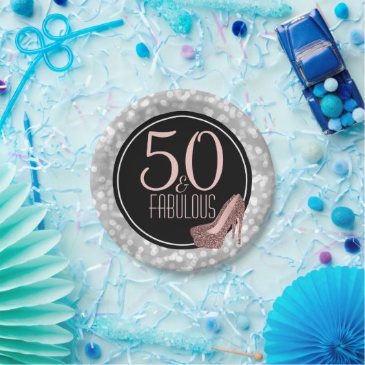 50 & Fabulous | Zilverroze 50e verjaardag Papieren Bordje (Feest)