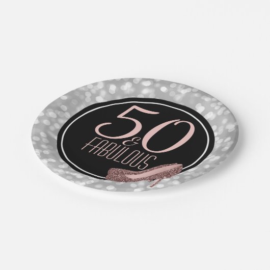 50 & Fabulous | Zilverroze 50e verjaardag Papieren Bordje (Gekanteld)