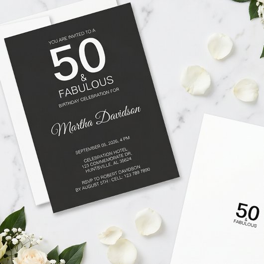 50 & Fabulous Zwart Ellegant Uitnodiging
