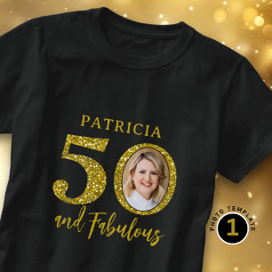 50 & Fabulous Zwart en Goud 50ste Verjaardag Foto T-shirt
