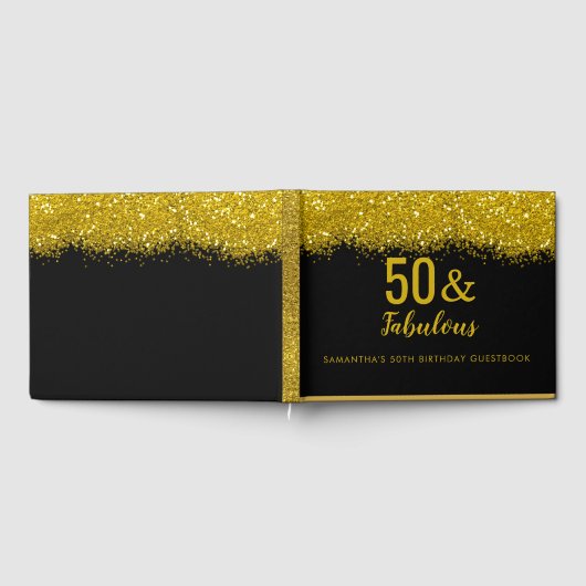 50 & Fabulous Zwart en Goud Glitter 50ste Verjaard Gastenboek (Volledig)