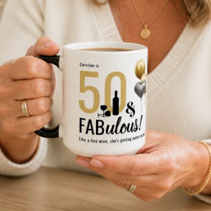 50 & Fabulous Zwart & Goud Moderne Verjaardag Magische Mok