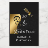 50 & Fabulous Zwart Goud Verjaardag Mini Fles Wijn Etiket (Enkel label)