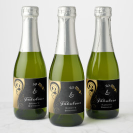 50 & Fabulous Zwart Goud Verjaardag Mini Sparkling Sparkling Wijnetiket
