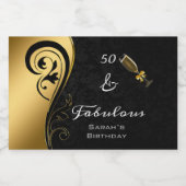 50 & Fabulous Zwart Goud Verjaardag Mini Sparkling Sparkling Wijnetiket (Enkel label)