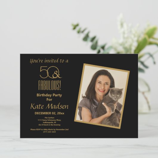 50 & FABULOUS! Zwarte & Gold 50e verjaardag Kaart (Staand voorkant)