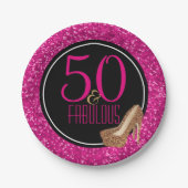 50 & Fabulous | Zwarte Roze 50e verjaardag Papieren Bordje (Voorkant)