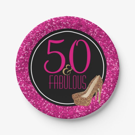 50 & Fabulous | Zwarte Roze 50e verjaardag Papieren Bordje (Voorkant)